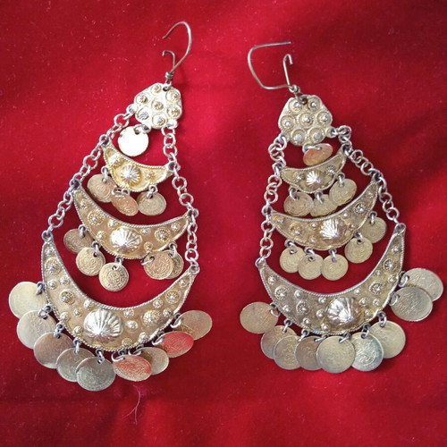 Silver vintage earrings with Ottoman coins like new, gold-toned