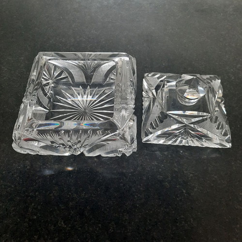 Crystal square fondue pot with lid like new