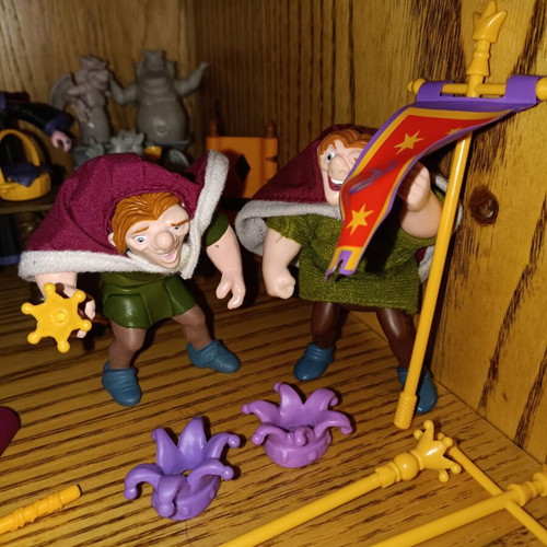 Mattel Disney Hunchback Notre Dame figure lot with Esmeralda, Phoebus, Frollo, gargoyles, horses