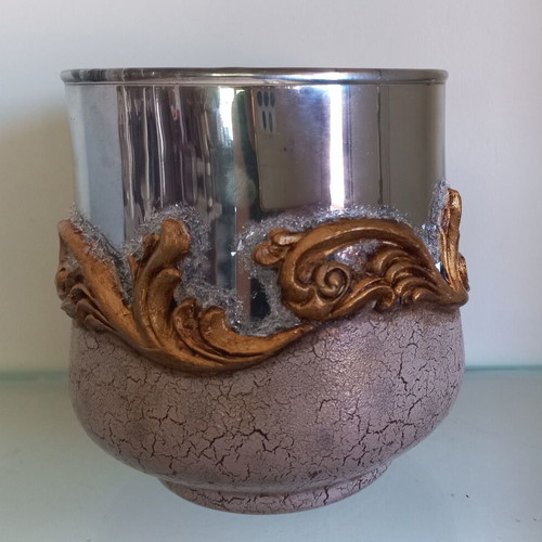 Decorative glass planter with mirror effect and crackle 11.5×13.5 cm