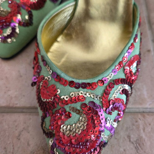 Mario Giordano Italian Vintage Slingback Heels with Sequin Embroidery