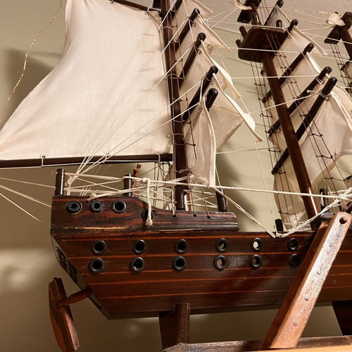 Wooden decorative sailing ship model, handmade, ~1m length
