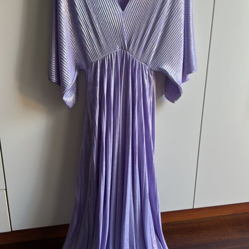 Purple Lilac Pleated Long Dress M/L metallic new