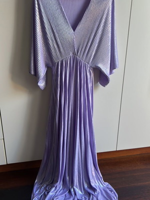 Purple Lilac Pleated Long Dress M/L metallic new