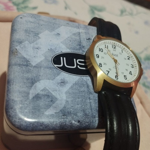 Just Watch unisex waterproof steel watch with leather strap