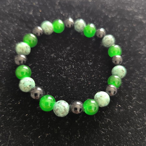 Bracelet with African Turquoise, Green Agate & Hematite, new