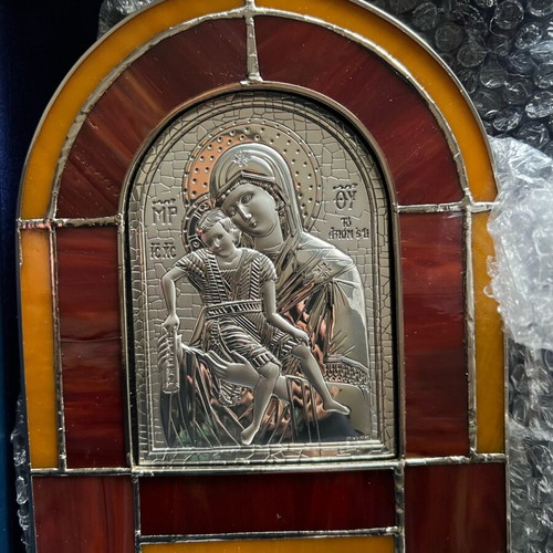 Silver 925 Religious Icon of Virgin Mary with Jesus new