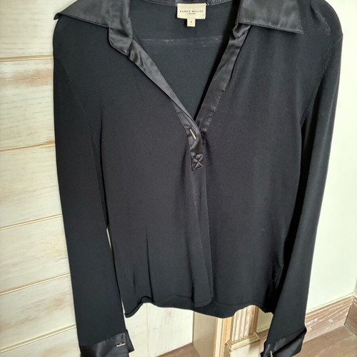 Karen Millen satin blouse like new, black with silver cufflinks