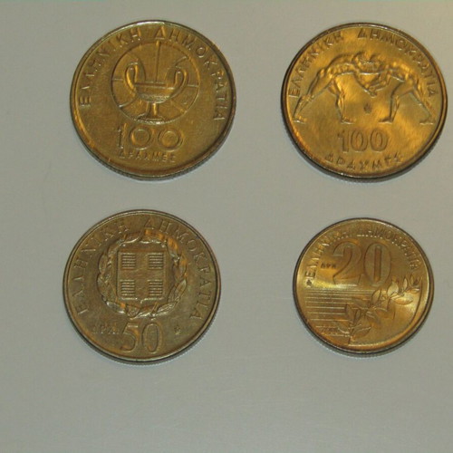 Collectible Greek commemorative coins used, set of 4 pieces 1998-2000