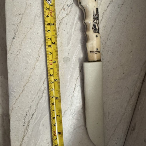 Traditional Cretan Decorative Knife with Mantinada and White Sheath, Greek Folk Art