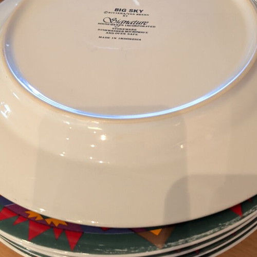 Big Sky Signature serving set with plates and cups, colorful design