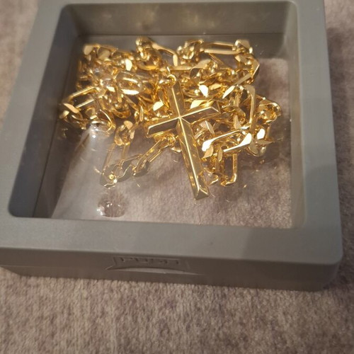 Cross Silver 925 gold plated 18K new, 21g, 60.9cm chain