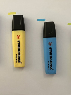 Stabilo highlighters set of 4 used, 3 pastel and 1 blue