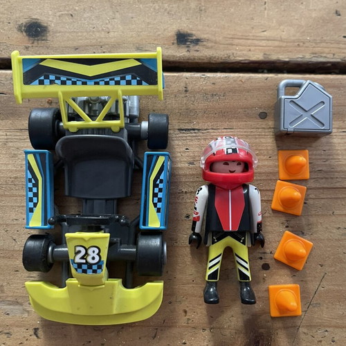 Playmobil go kart with driver and accessories used
