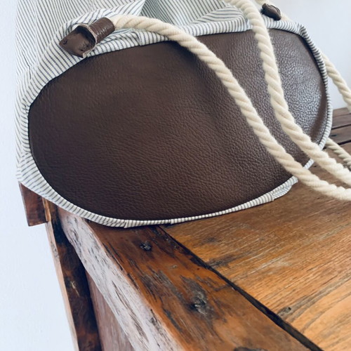 Ioanna Kourbela Backpack Bag new, leather and cotton, waterproof interior
