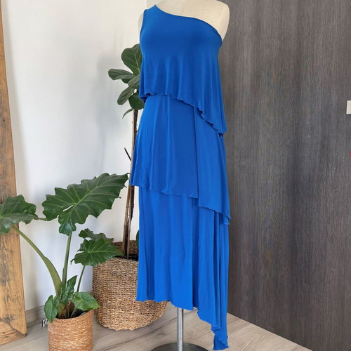Royal Blue One-Shoulder Layered Maxi Dress