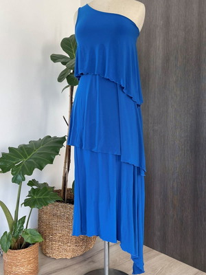 Royal Blue One-Shoulder Layered Maxi Dress