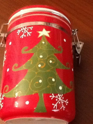 Christmas cookie jar porcelain with safety lid new