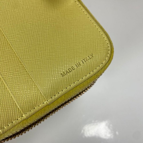 Prada canvas wallet used, yellow, leather interior