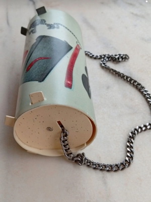 Handmade shoulder bag vintage barrel bag with chain and magnetic clasp