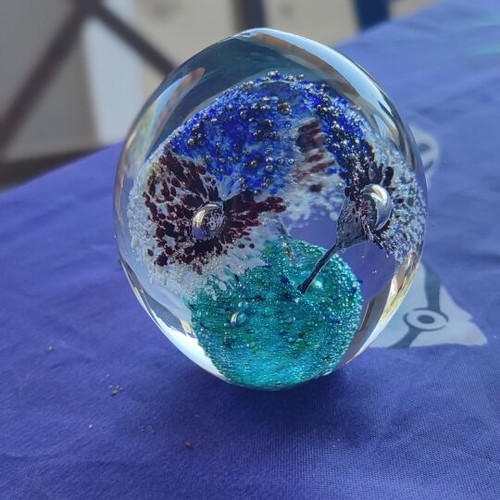 Glass ornament with beautiful blue flowers