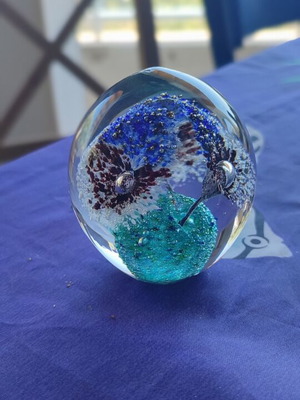 Glass ornament with beautiful blue flowers