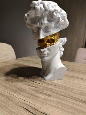 3D Printed David Bust with Gold Skull new, modern decorative art