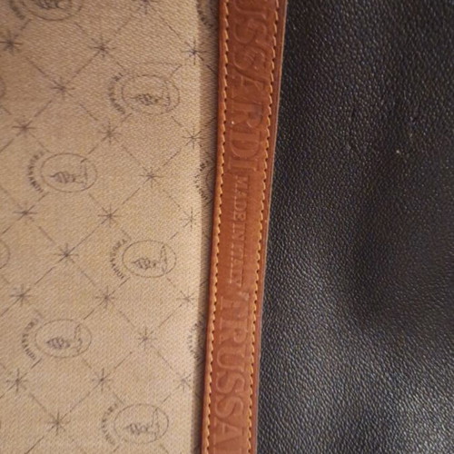 Trussardi women's leather briefcase used black with brown stitching