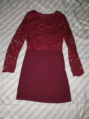 Mini dress burgundy used with lace and straight cut size M