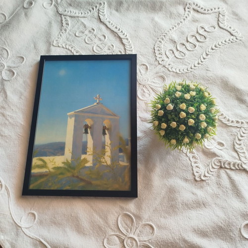 White Cycladic Church Wall Painting 21x30 cm New Greek Summer Decor