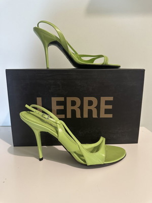Lerre Lime Green Leather Strappy Heeled Sandals like new