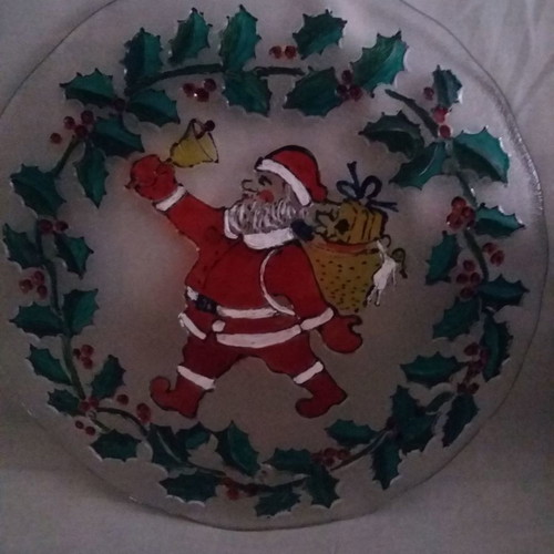 Christmas plates used, set of 2, glass and ceramic