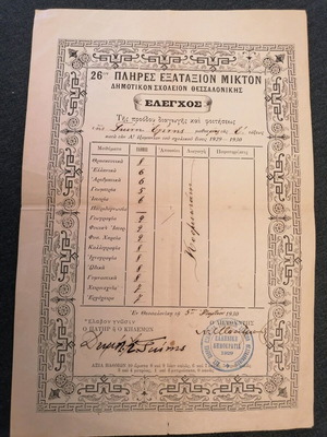 Έλεγχος εξαταξίου δημοτικού σχολείου Θεσσαλονίκης μεταχειρισμένος 1930