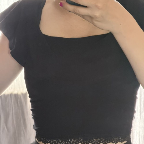 Bershka black off-shoulder crop top with ruffles size M like new
