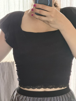 Bershka black off-shoulder crop top with ruffles size M like new