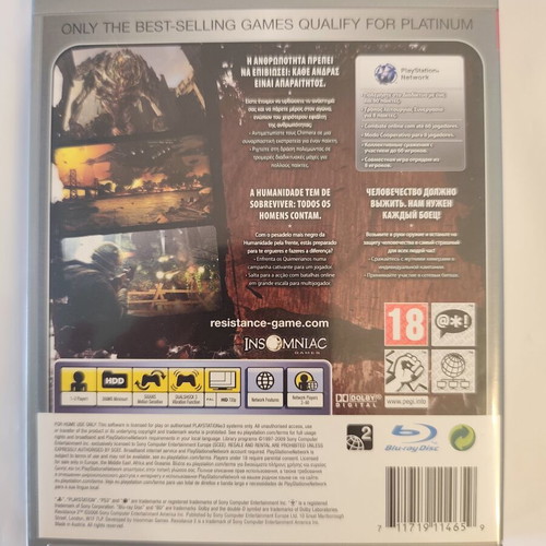 Resistance 2 Platinum PS3 game like new with manual