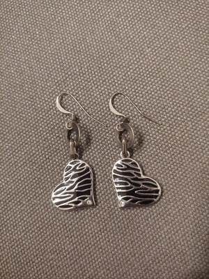 Heart earrings with zebra pattern and rhinestone unused