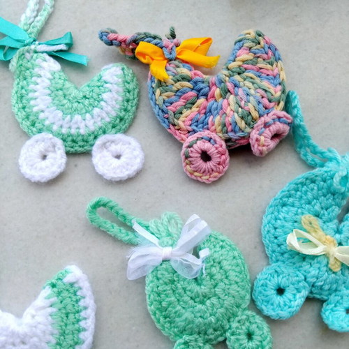 Crocheted baby shower favors pack of 25, pram design, new