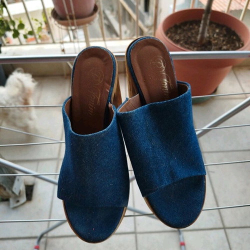 Silia D denim fabric mules like new, size 38, blue