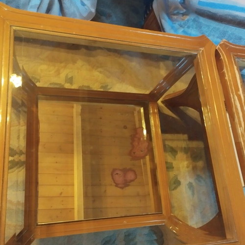 Coffee tables used, set of 2, wood with glass and mirrors