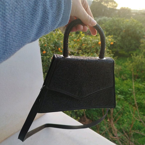 Deezee evening bag new, crossbody, black with studs and detachable strap