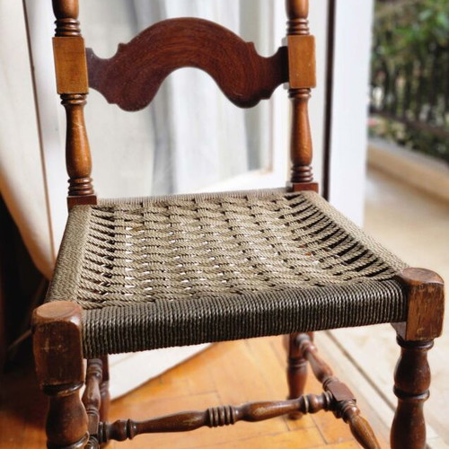 Vintage kitchen chairs used, set of 2 with woven seats