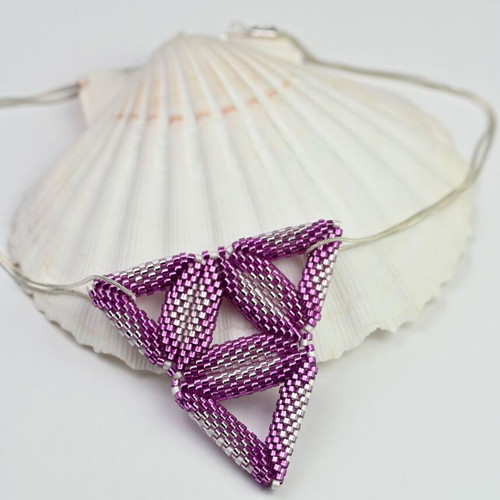 Necklace purple triangles custom made with high-quality glass beads