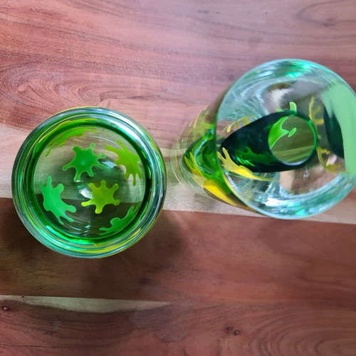 Vase and bowl splash green set used