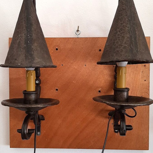 Vintage handmade wrought iron wall sconces set of 2 used