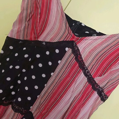Summer dress with patchwork stripes and polka dots, like new