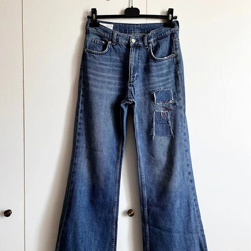 Zara blue high-waisted jeans with wide legs used, size 164 cm