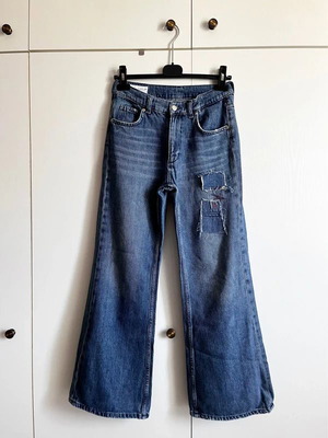Zara blue high-waisted jeans with wide legs used, size 164 cm