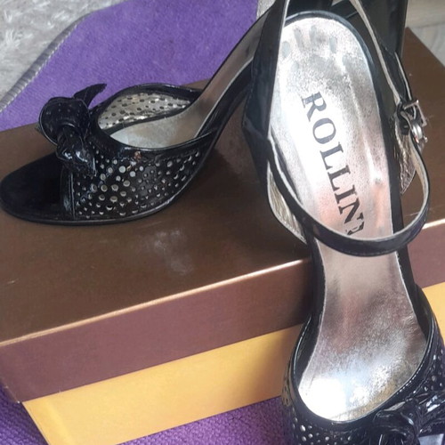 Rollini classic sandals used size 39 black with thick heel