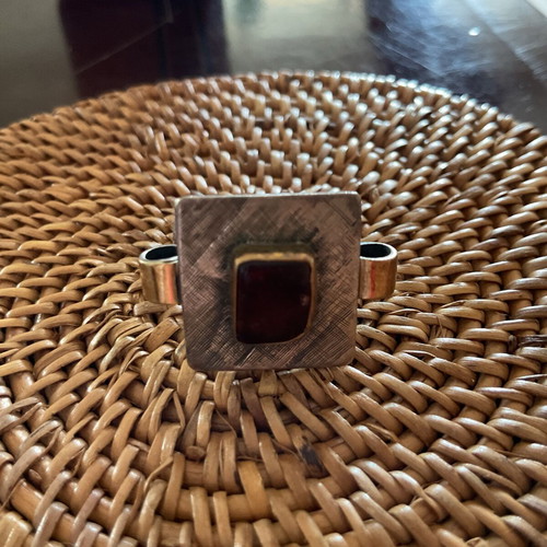 Silver-gold ring with garnet like new, handmade